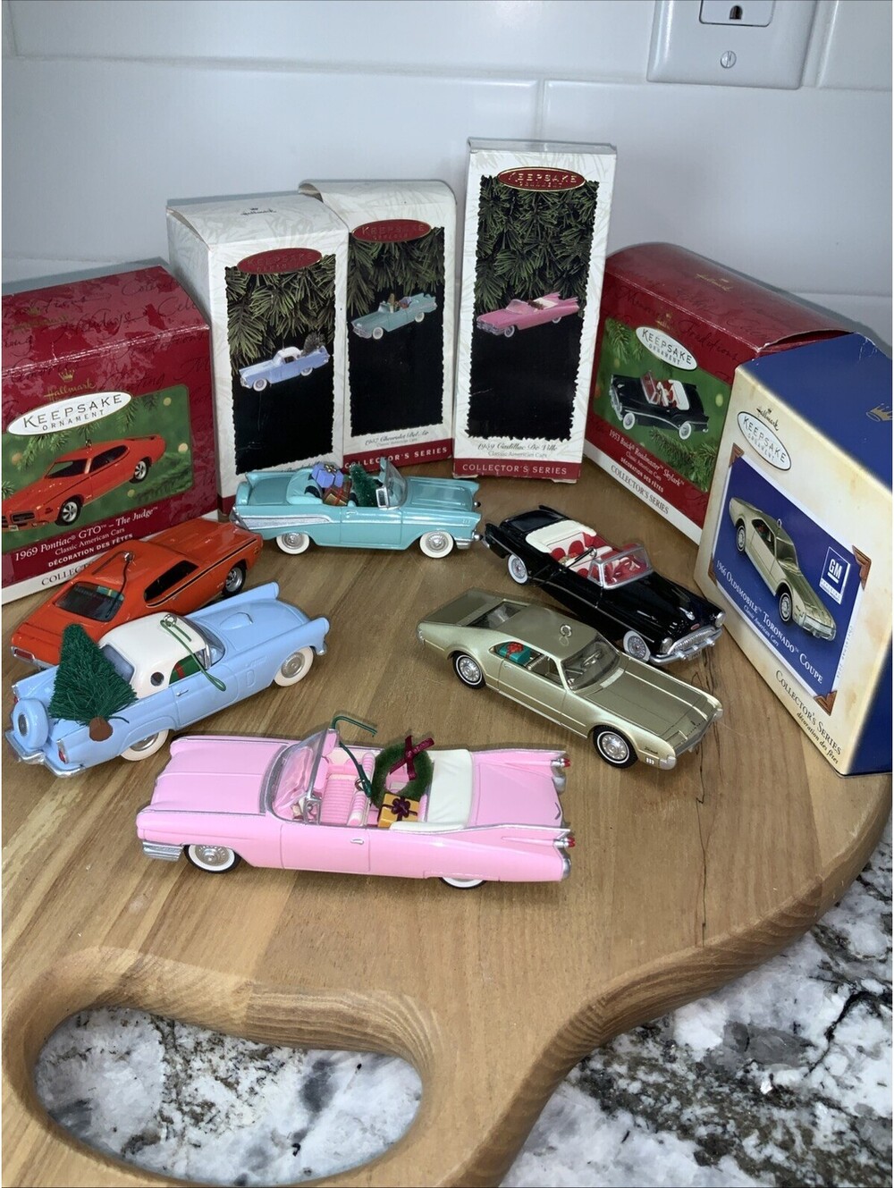 Hallmark Keepsake Lot Of 6-69 GTO,57 Bel-air, 56 T-bird, 53 Roadmaster,  59 Cadi